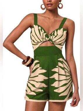 SweatyRocks Green & Cream Cutout Romper. M.